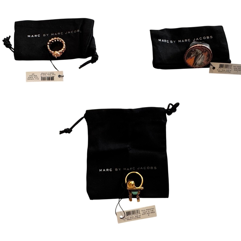 Marc by Marc Jacobs Ring Bundle Robot Rose Gold Logo Zebra Portrait NWT